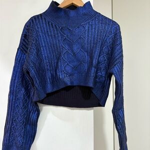Women's Blue Cable Knit Sweater